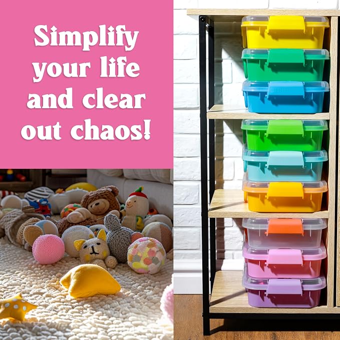 Carolart 3 Pack 12.8 Inch Plastic Storage Bins, Stackable Sensory Bin | Portable containers with lids for sand toy storage, crafts, toys, classroom organization and homeschool activities