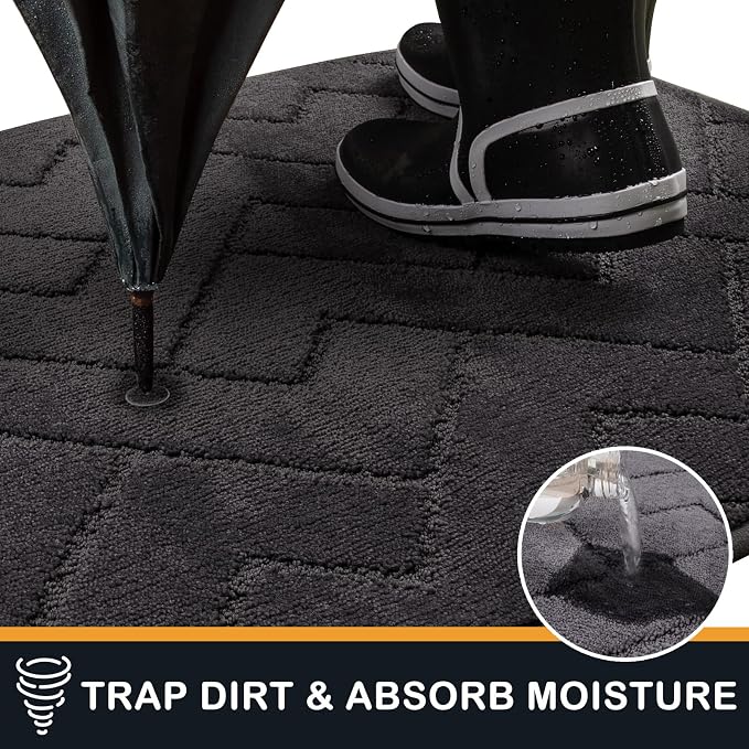 PURRUGS Dirt Trapping Door Mat 24" x 84", Non-Slip Machine Washable Entry Rug, Dog Doormat, Indoor Front Door Mat, Super Absorbent Entryway Rug for Muddy Shoes & Paws, Charcoal