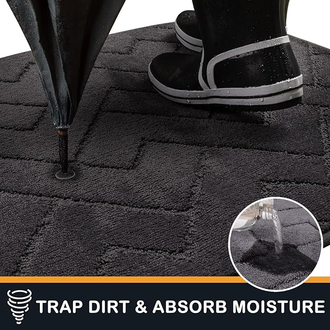 PURRUGS Dirt Trapping Door Mat 32" x 47", Non-Slip Machine Washable Entry Rug, Dog Doormat, Indoor Front Door Mat, Super Absorbent Entryway Rug for Muddy Shoes & Paws, Charcoal