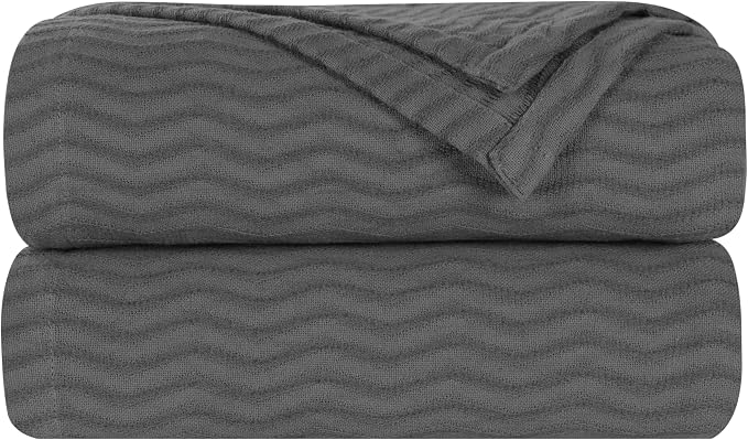 Superior JENA Cotton Blanket, for Picnic, Beach, Traveling or Camping, Bedroom Decor, Essentials, Cover for Bed, Couch, Lounging, Textured Jacquard, Modern Chevron Woven Blanket, Twin, Charcoal