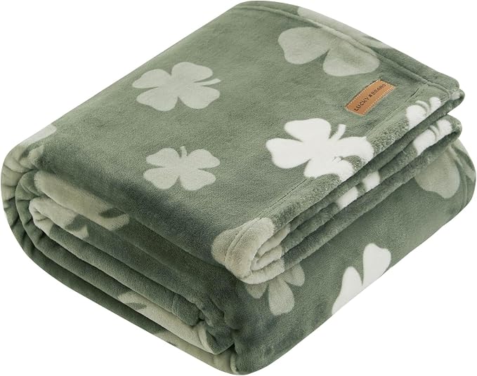 Lucky Brand 50" x 70" Plush Throw Blanket, Clover Toss Green Blanket for Sofa or Bed