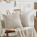 Fancy Homi 2 Packs Neutral Taupe Big Decorative Throw Pillow Covers 24x24 Inch for Couch Bed Sofa, Rustic Farmhouse Boho Home Decor, Soft Corss Corduroy Patchwork Accent Square Cushion Case 60x60 cm
