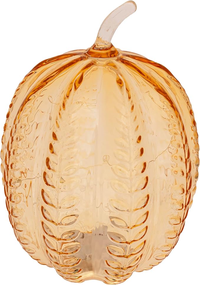 Boston International Handblown Art Glass Pumpkin Thanksgiving Halloween Decorations for Home, Large, Apple Cider Wheat