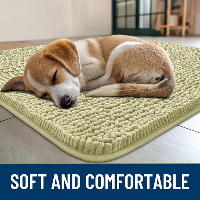 Smiry Dog Door Mat for Muddy Paws 40x24, Absorbent Dirt Trapper, Non-Slip Washable Chenille Entryway Rug for Inside Floor, Vanilla, Classic Solid