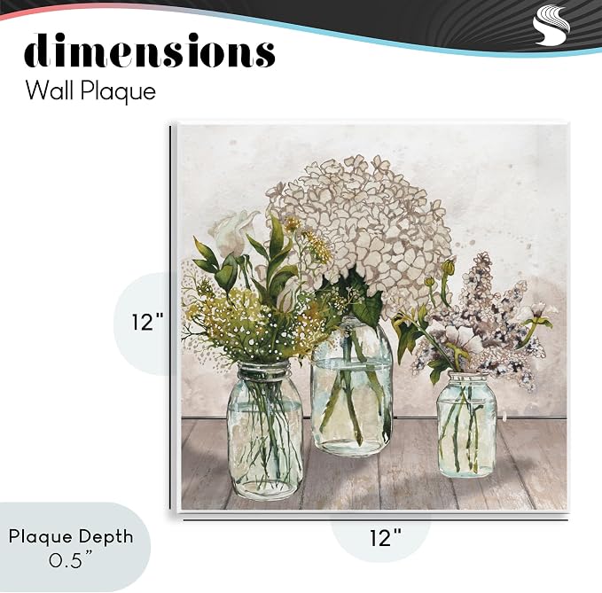 Stupell Industries 'Jars Of Wildflowers'| Wall Plaque Art | Stupell Industries | 12 x 12 Inches, Easy to Hang and Sturdy, Made in USA, by Elizabeth Medley