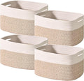 ICERZCZ Storage Baskets for Shelves, Woven Storage Basket, Bins for Cube Storage, Cotton Rope Basket with Handles for Toy, Book, and Clothes Living Room, (4 Packs) Off White & Brown