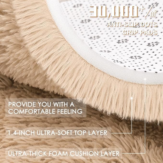 OLANLY 5x11 Machine Washable Large Area Rugs for Living Room, Bedroom, Soft Fluffy Shaggy Bedside Rug, Indoor Floor Carpet for Kids Girls and Boys, Dorms, Nursery, Home Decor Aesthetic, Beige