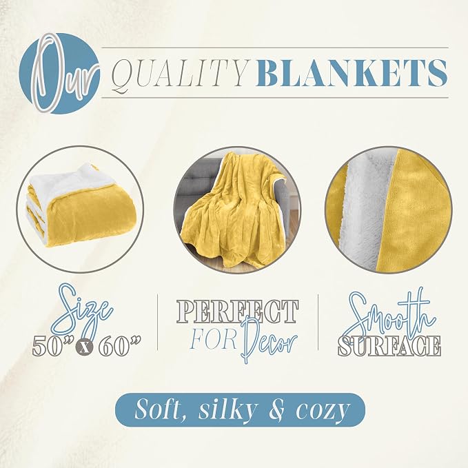 Elegant Comfort Reversible, Solid Sherpa Throw Blanket, All-Season Blanket- Super Soft, Cozy and Plush- Decorative Throw, Perfect for Lounging, 50 x 60 inches, Sherpa Throw Yellow