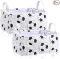 2 Pcs Soccer Storage Baskets 14x10'' Back to School Gift Basket Foldable Fluffy Laundry Storage Bin with Handle Sport Theme Closet Organizer for Preppy Dormitory Countertop Tabletop Shelf