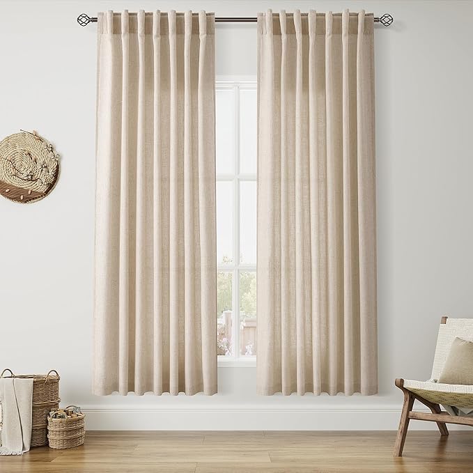 Nanspring Grey Flax Linen Curtains 72 Inches Long by Nanspring