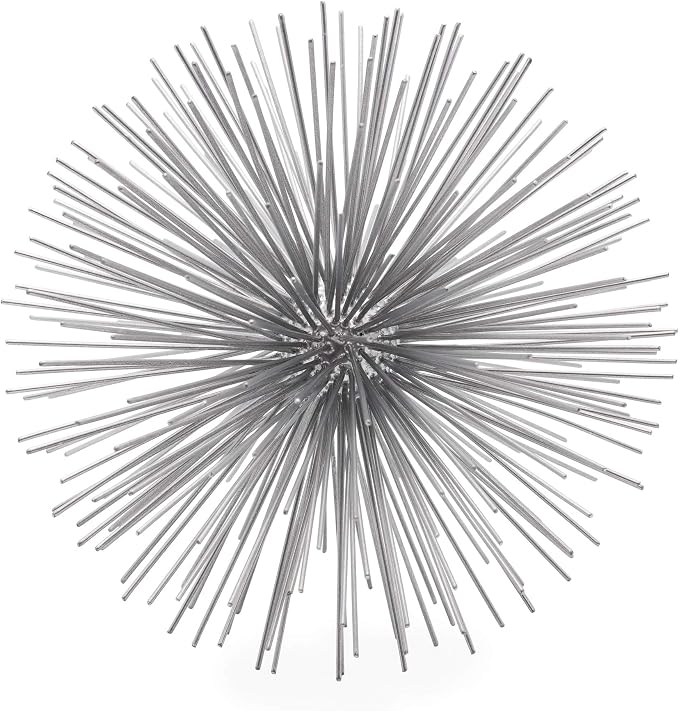 Torre & Tagus 7” Spike Silver Sphere Decor (Steel Metal Ball Decor) Handmade Starburst Table Decoration, Geometric Decorative Objects for Shelves, Mid-Century Modern Sputnik Home Table Accent