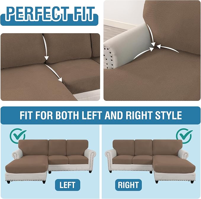 H.VERSAILTEX Sectional Couch Covers 3 Pieces Sofa Seat Cushion Covers L Shape Separate Cushion Couch Chaise Cover for Both Left/Right Sectional Couch (Seat Only: 1 Chaise + 2 Sofa, Macchiato)