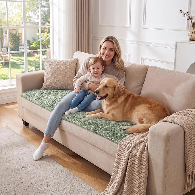 H.VERSAILTEX Chenille Couch Cover for Dogs Washable Soft Sofa Covers Sectional Sofa Cover Heather Blending Non-Slip Thick Couch Protector Dog Pet Bed Covers(Heathered Matcha, 28" x 71")