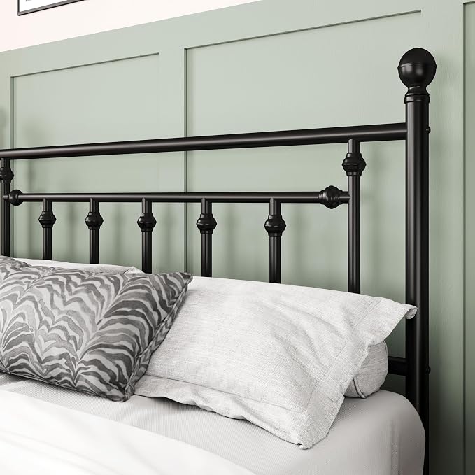 Allewie 14'' Queen Size Metal Platform Bed Frame, Vintage Headboard, Black | 50'' Tall Victorian Headboard/Footboard/Mattress Foundation/Under Bed Storage/No Box Spring Needed/Easy Assembly/Noise Free