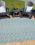 Unique Loom Outdoor Trellis Collection Area Rug - Tribal Trellis (13' Square, Aqua/ Ivory)