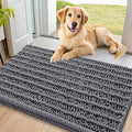 Smiry Dog Door Mat for Muddy Paws 34x21, Absorbent Dirt Trapper, Non-Slip Washable Chenille Entryway Rug for Inside Floor, Dark Grey, Layered Pattern