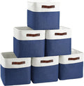 FinishingBo 11 inch Cube Storage Bin 6 Pack, Cube Organizer Bins | Fabric Storage Bins With Handles, 11x11 Storage Cubes, Shelf Basket, White/ Blue