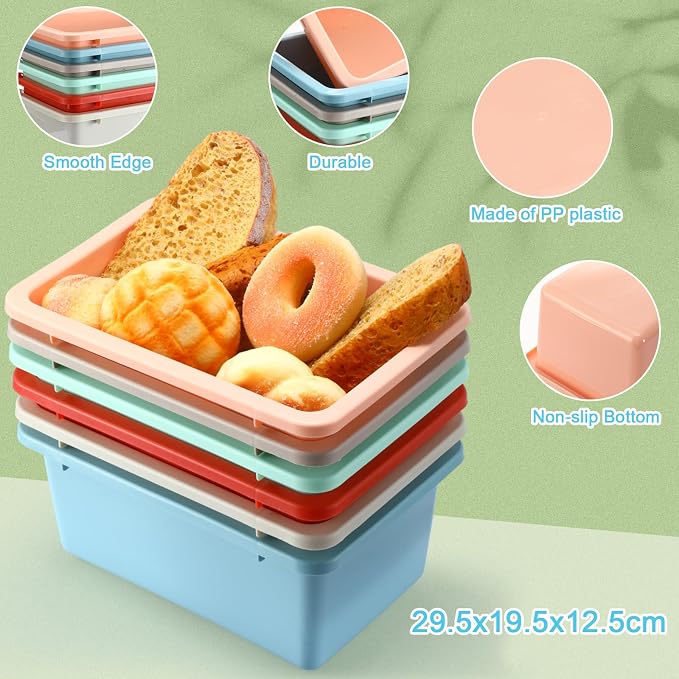 Thyle 24 Pieces Plastic Cubby Bins with Labels Classroom Book Bins Stackable Storage Container Durable Toy Storage Organizer Baskets for School Classroom Office (Classic,Retro Color)
