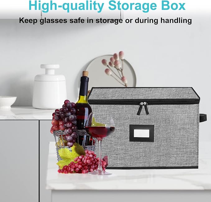 2PACK Quilted Wine Glass Storage Box,China Storage Containers hard shell,Moving Boxes,Storage Containers for Organizing,Stackable Stemware Storage Cases,Moving Supplies | China Storage Containers, Hard Shell, Moving Boxes, Stackable Stemware Storage Cases