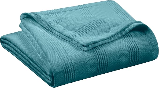 Vellux 100% Cotton Blanket, Twin, 66x90, Pacific Blue | Soft, Breathable Knit, Lightweight, All Season, Machine Washable, Oeko-Tex Certified, Hotel Quality