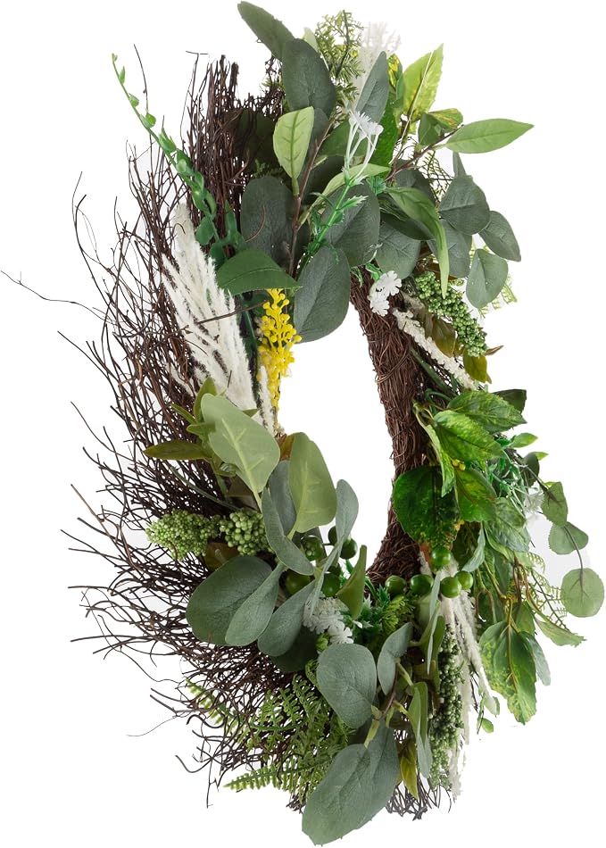Sweet Anne Eucalyptus Wreath - 22-Inch Artificial Spring, Summer, or Fall Wreath for Home Decor - Wreaths for Indoors or Covered Patio by Pure Garden