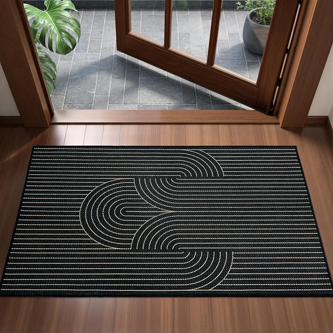 EDIMENS Easy Jute 2x3 Entryway Rug Door Mat Small Entry Rugs Indoor Outdoor | Non Slip Washable Rainbow Area Rug Farmhouse Low Pile Black Indoor Outdoor Doormat for Entrance Porch Doorway