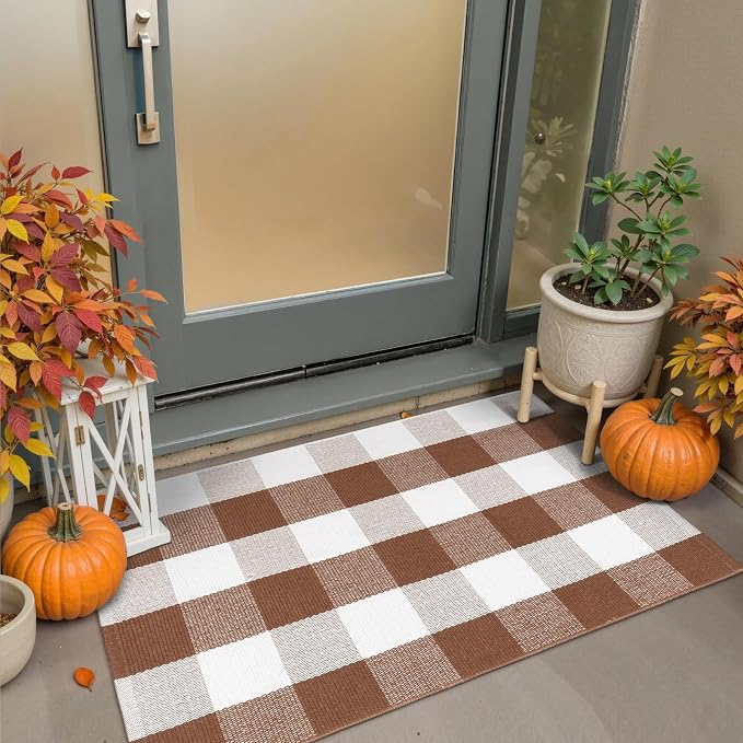 OJIA Buffalo Plaid Checkered Rug 24"x36" Fall Front Door Mat Welcome Mats | Washable Outdoor Rug for Front Porch Welcome Mat Indoor Outdoor Autumn Doormat Outside Door Mat for Entrance Entry Farmhouse