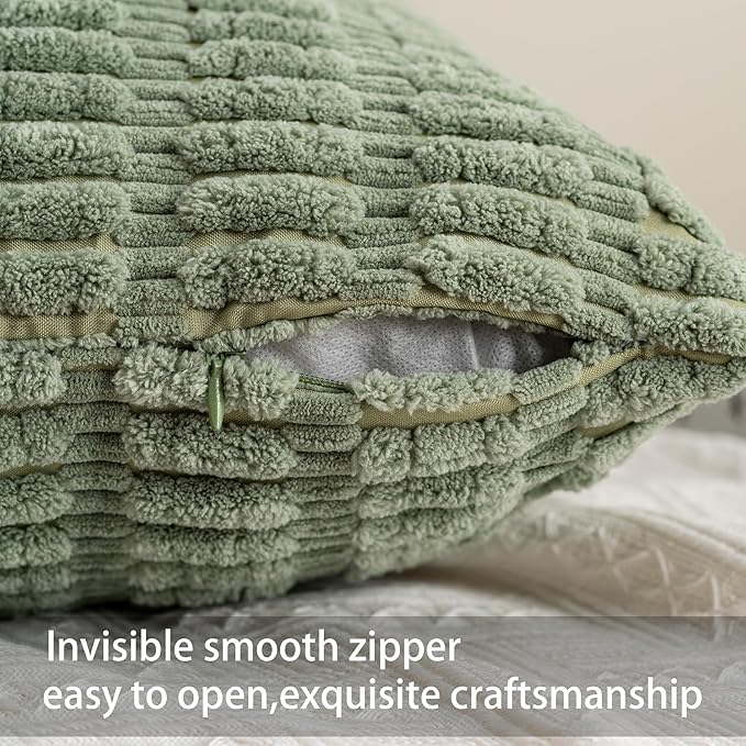 Pack of 2 Corduroy Decorative Throw Pillow Covers 24x24 InchSoft Striped Pillow Covers Modern Farmhouse Home Decor for Sofa Living Room Couch Bed（Sage Green）