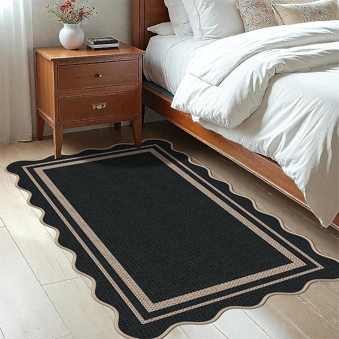 Easy Jute 3x5 Black Rectangle Area Rug,Washable Entryway Rug, Modern Door Carpet,Neutral Non-Slip Outdoor Indoor Farmhouse Rug for Living Room Kitchen Patio Bedroom