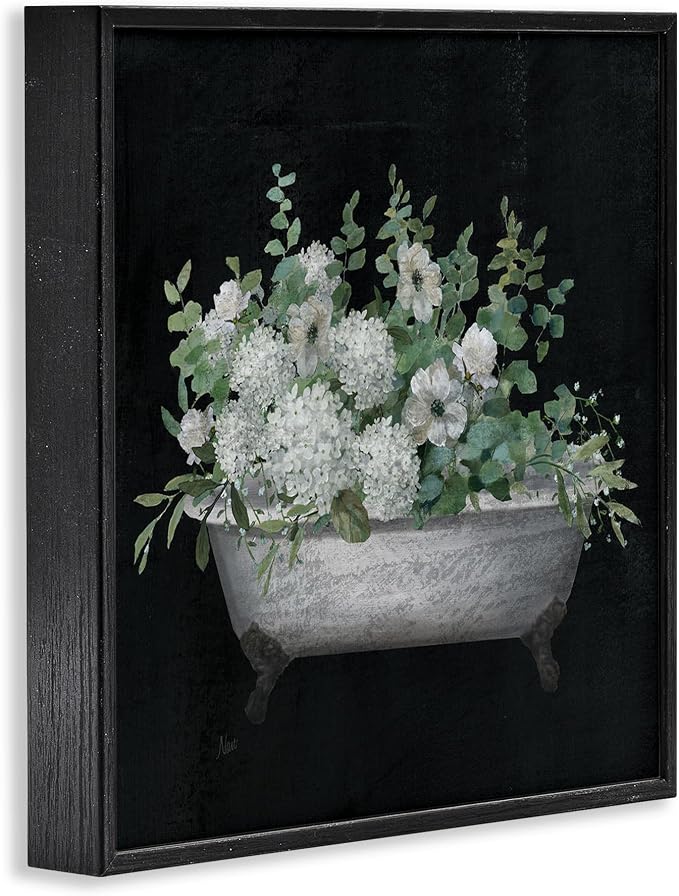 Vintage Clawed Bathtub Botanical Bouquet, 17 x 17 Inch Framed Giclée Print | Stupell Industries · By Nan · Ready to hang · Great for bathroom decor and gifting · Made in USA