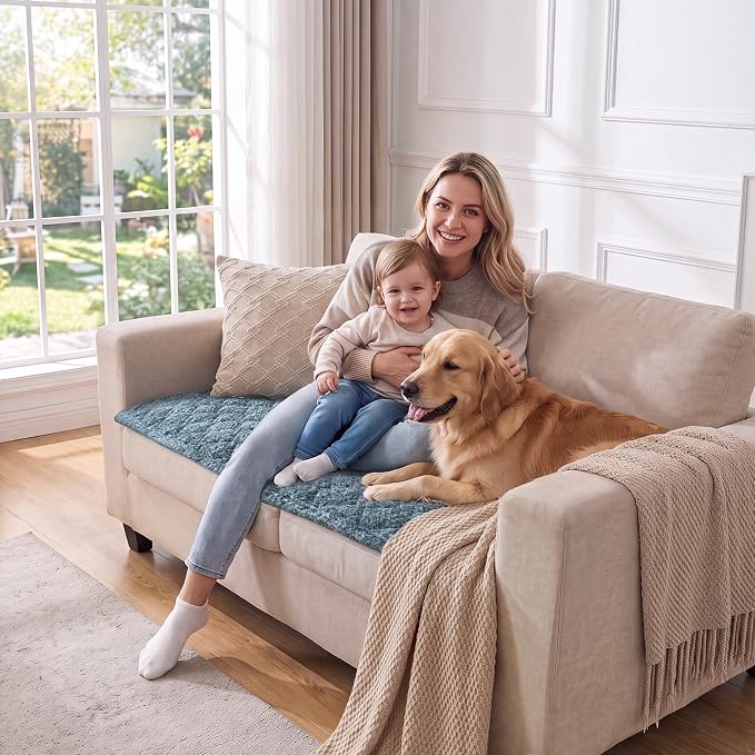 H.VERSAILTEX Chenille Couch Cover for Dogs Washable Soft Loveseat Covers Sectional Sofa Cover Heather Blending Non-Slip Thick Couch Protector Dog Pet Bed Covers(Heathered Stone Blue, 28" x 59")