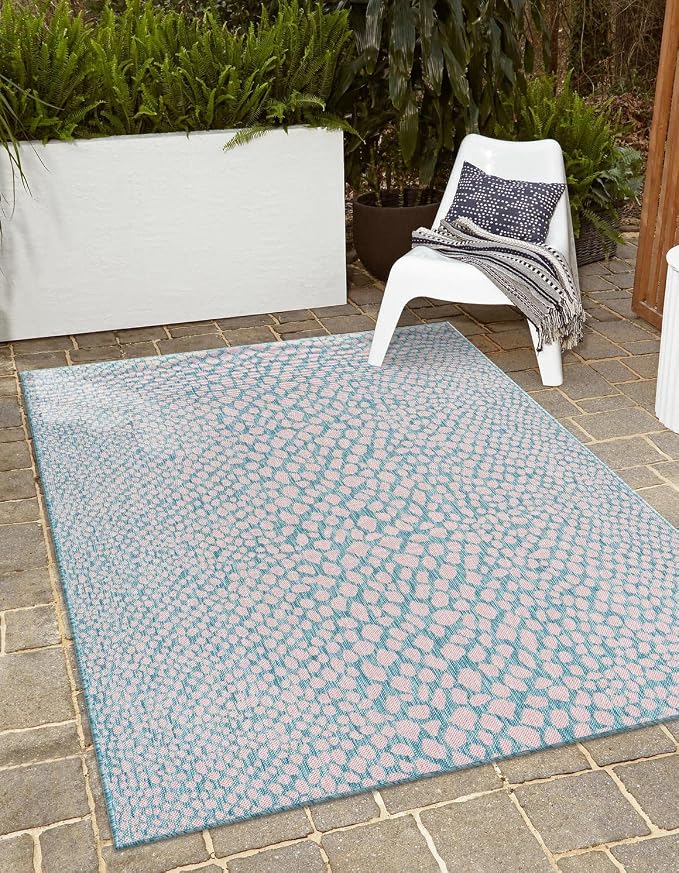 Unique Loom Jill Zarin Jill Zarin Outdoor Collection Area Rug - Cape Town (7' 10" x 10' Rectangle, Pink and Aqua/Light Blue)