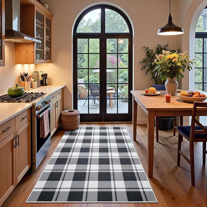 AROGAN Checkered Jute 4x6 Area Rugs, Washable Outdoor Patio Rug for Living Room Entrance Indoor Outdoor Carpet, Farmhouse Design Neutral Geometric Rugs for Front Porch Mat Dining Room