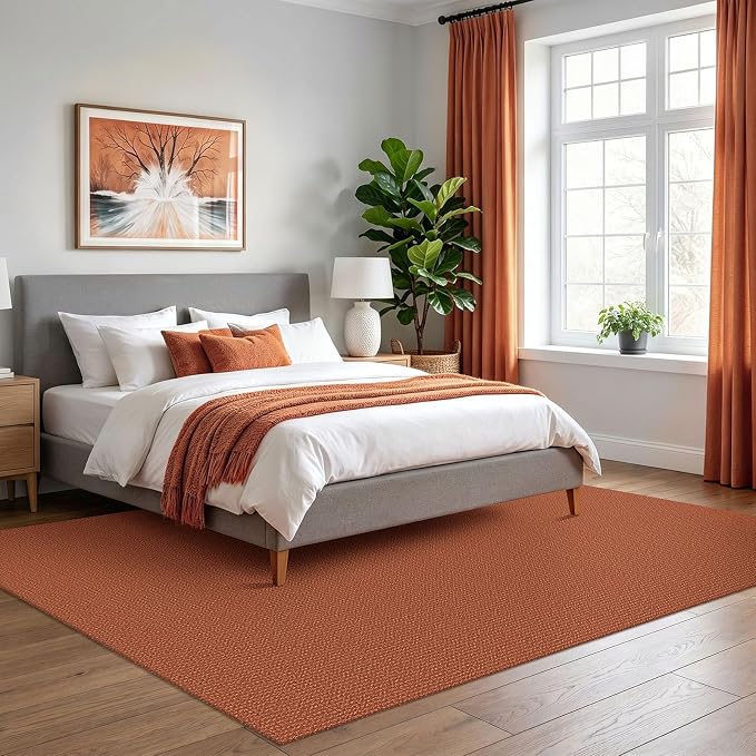 IOHOUZE Washable Area Rug 5x7 Non Slip Rubber Backed Rugs for Living Room, Dining Room Rugs Bedroom Rug, Woven Indoor Floor Carpet for Living Room Nursery Office, Burnt Orange/Tan