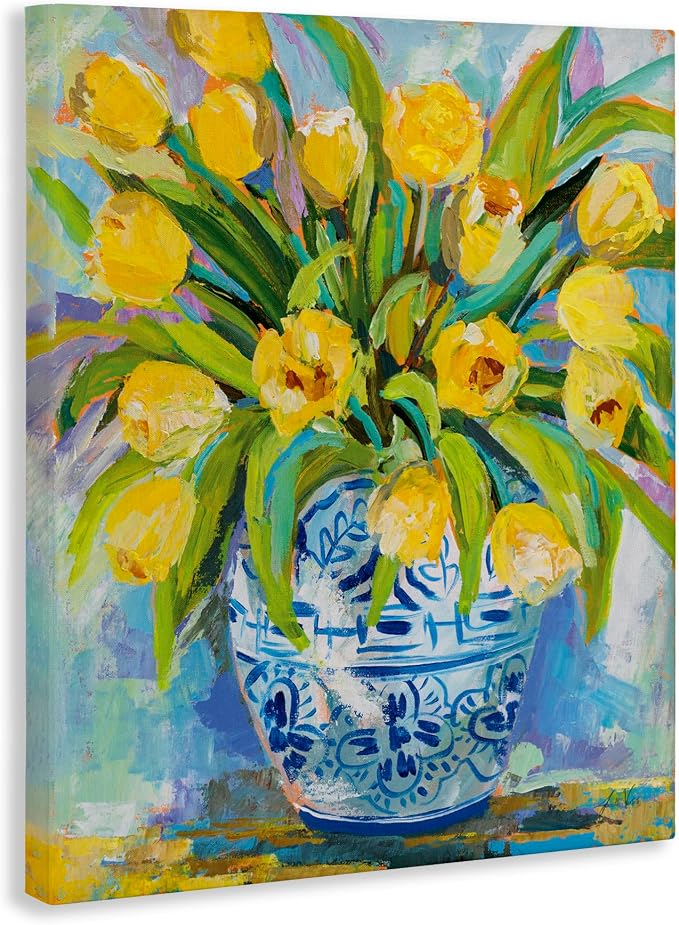 Expressive Yellow Tulips Vase, 36 x 48 Inch Canvas Wall Art | Stupell Industries · By Jeanette Vertentes · Ready to hang · Bright spring home accent · Made in USA