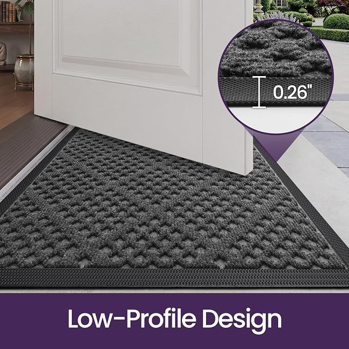 DEXI Front Door Mat Outside Entrance, 2x3 Heavy Duty Entry Doormat Dirt Trapper with Rubber Back, Non Slip Low Profile Floor Mats for Entryway Exterior Patio, Rhombic Grey
