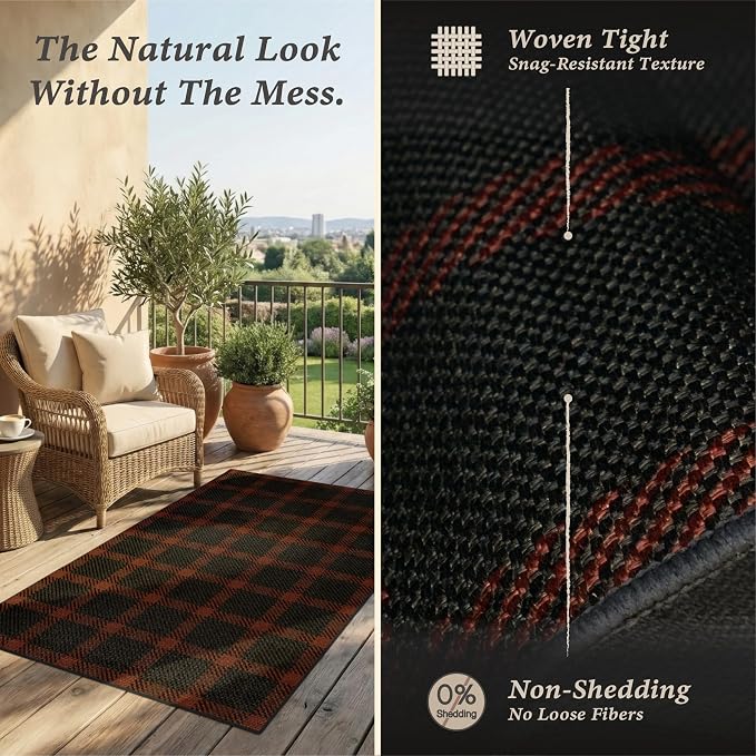 2x4 Entryway Door Mat Indoor – Washable Non Slip Small Rug for Front Door, Kitchen Sink, Mudroom, Garage Entry, Low Profile Easy Clean Farmhouse Plaid Floor Mat
