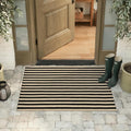KIMODE Striped Outdoor Rug 27.5x43 Inches, Machine Washable Fall Front Porch Rug, Black and Khaki Front Door Mats, Hand Woven Welcome Layered Doormat Entryway Rug for Entrance, Doorway