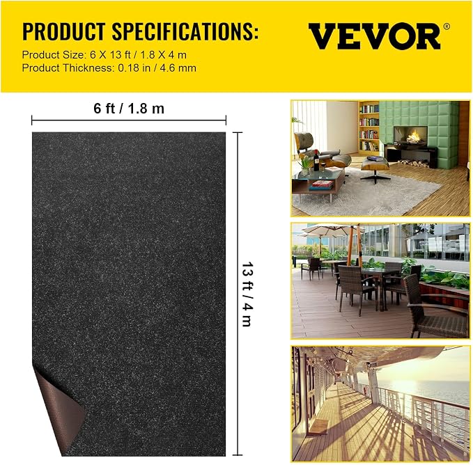 Happybuy 6 ft x 13 ft Charcoal Black Marine Carpet for Boats Waterproof - 0.18" Thick Indoor Outdoor Rug Carpet Roll for Home Patio Porch Deck