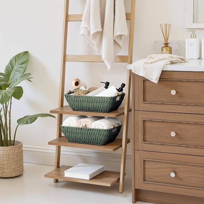 StorageWorks Large Wicker Storage Basket for Organizing with Wooden Handles, Toilet Paper Baskets, Bosana Green, 2-Pack