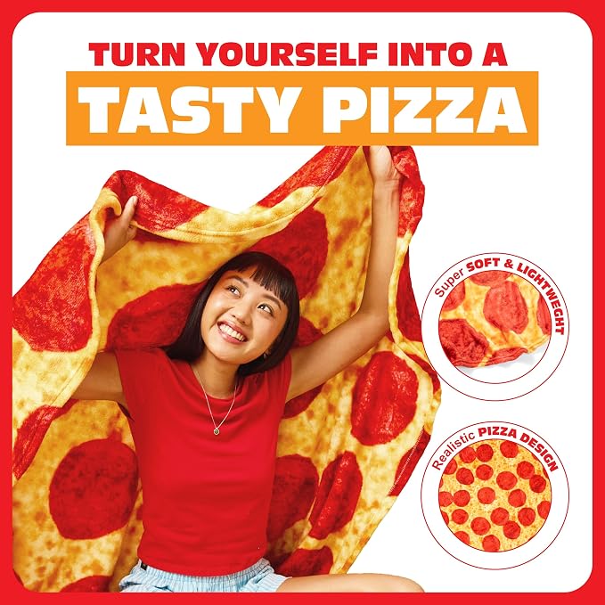 Cozy Concepts Co. Pizza Comfort Blanket by Relatable, Viral Trend Throw Blanket, Looks Like Giant Pizza to Wrap Yourself Up, Fun Dorm Decor or Back to School Gift, Large 60” Cozy Fleece Blanket