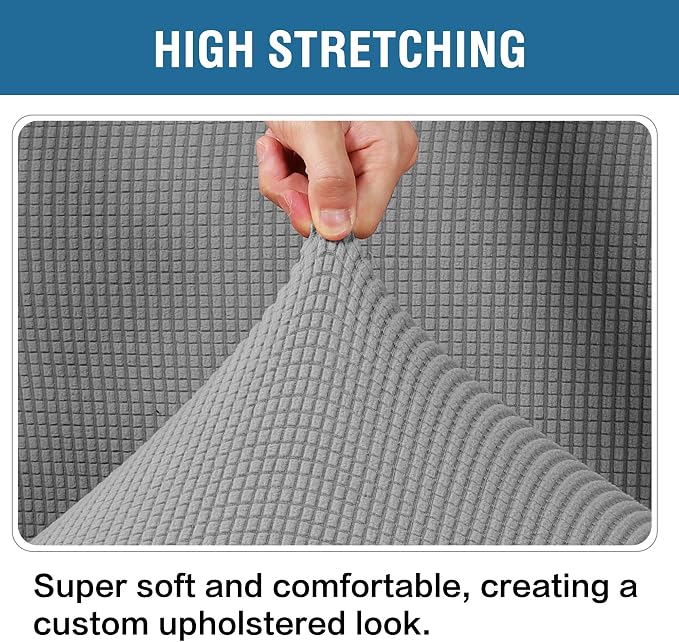 H.VERSAILTEX Ottoman and Sofa Seat Cushion Combined Cover Slipcover Rectangle Sofa Slipcover Fit Length 56"-75" Suitable for L Shaped Seat Cushion Cover or Chaise Part Cover Stretch Thick Soft - Dove
