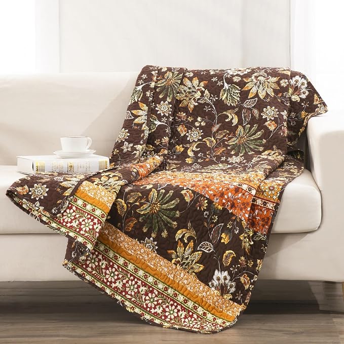 Greenland Home Barefoot Bungalow Audrey Throw Blanket, Chocolate,60 x 50-inch