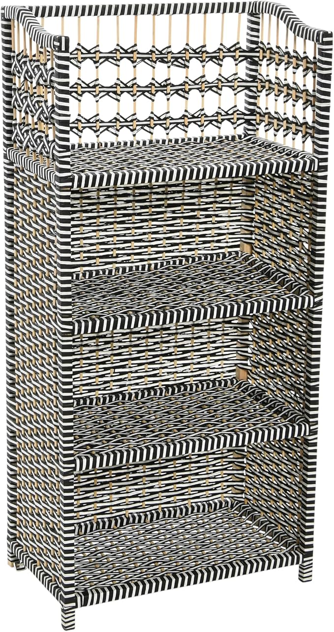 Household Essentials Woven Accent Shelf Black and White Paper Rattan