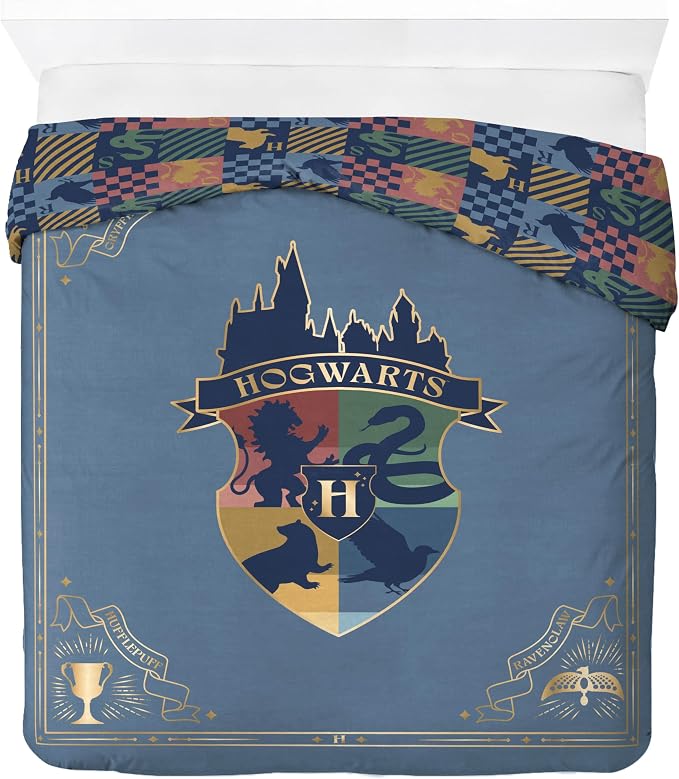 Jay Franco Duvet Cover Set – 3 Piece Comforter Cover and Sham Set, Super Soft Cozy Kids Bedding (Insert Not Included) Blue - Harry Potter, Queen
