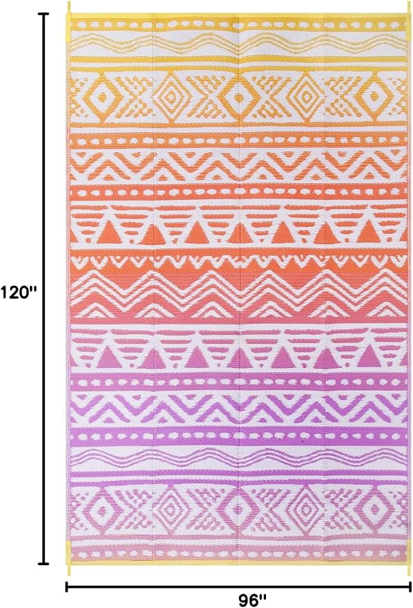 Lahome Outdoor Rug 8x10 Patio Waterproof, Reversible Outdoor Plastic Straw Rug for Camping, RV Patio Rugs Outside Large Carpet for Porch Deck Backyard Picnic(Orange/Purple,8'x 10')