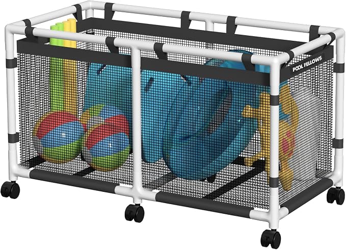 90-Gallon Pool Storage Bin for Swim Gear, Mini Plus Style | UV & Tear-Resistant Textilene, Easy Setup, Pool Toys, Floats & Towels Organizer, Up to 110 lb, 6 Locking Wheels