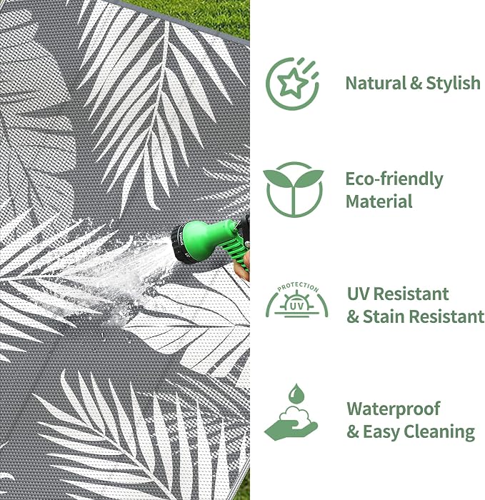 GENIMO Outdoor Rug, Waterproof Plastic Runner Rugs, 2.5'x8' Grey White | Outside Leaf Carpet Mat for Patio Decor, Porch, Deck, Balcony, Camping, RV, Picnic, Beach, Reversible, Foldable, Lightweight