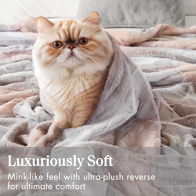 Madison Park Zuri Ultra Soft Faux Fur King Blanket Reversible, Blush/Grey | All Season, Ultra Soft, Breathable Fabric for Bed or Couch, Lightweight, Plush, OEKO-TEX Certified