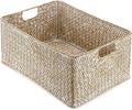 Hipiwe Wicker Storage Basket Bin X-Large Rectangular Opened Baskets Box | Handwoven Seagrass Basket Box with Handle for Shelf Organizing Closet Bathroom, 15.7" L x 11.8" W x 7.5" H